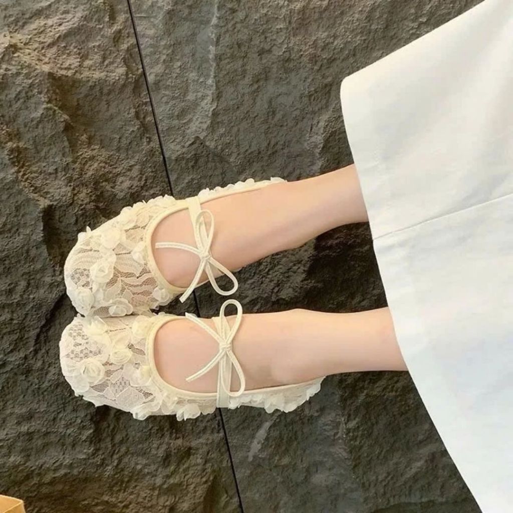 Giày búp Bê Nữ, Giày Bệt Nữ Lưới Quai Ngang Phối Nơ Phong Cách Hot Trend N40 || Anshoes Dynasty