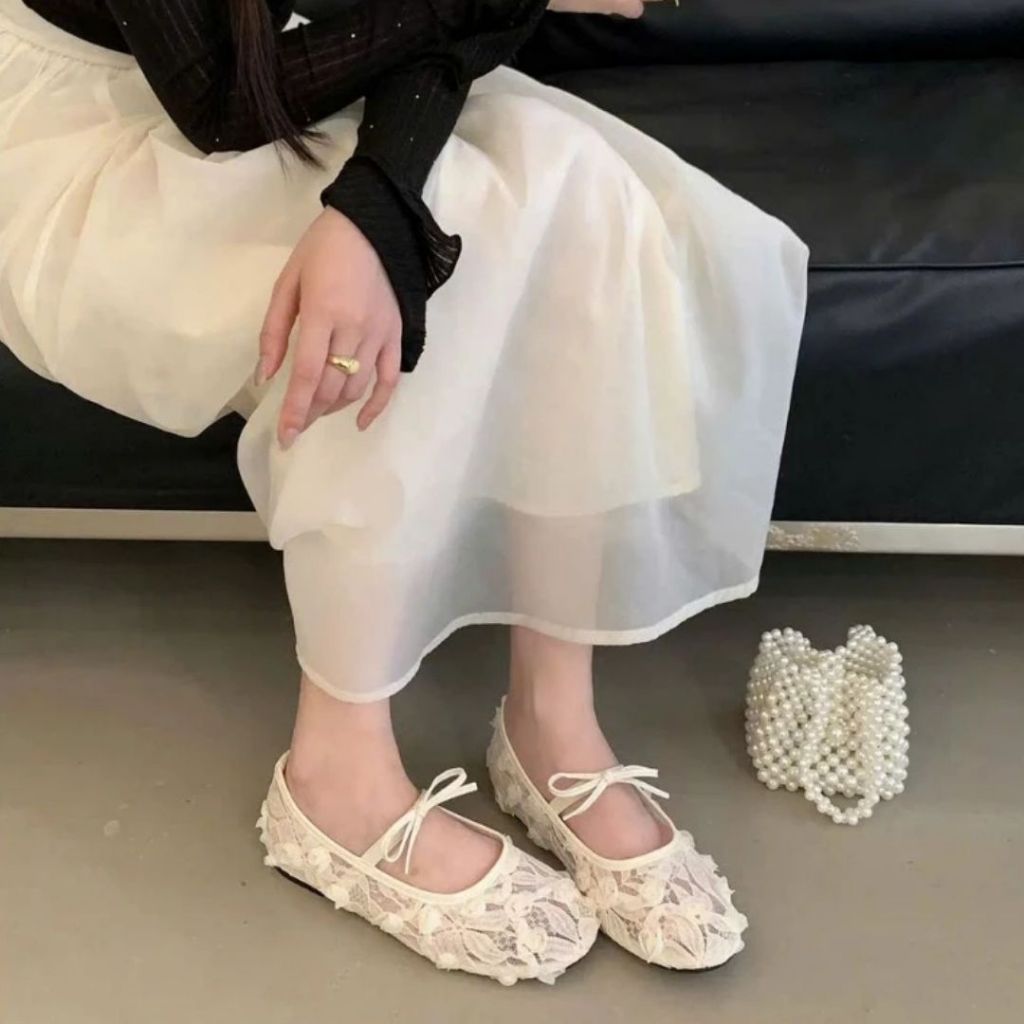 Giày búp Bê Nữ, Giày Bệt Nữ Lưới Quai Ngang Phối Nơ Phong Cách Hot Trend N40 || Anshoes Dynasty