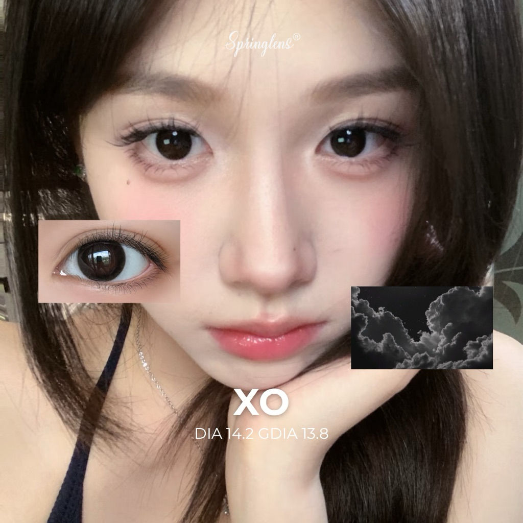 Kính áp tròng Xo Black đen giãn tròng baby xinh cute đi học đi làm 3 tháng 0-7 độ | Spring Lens