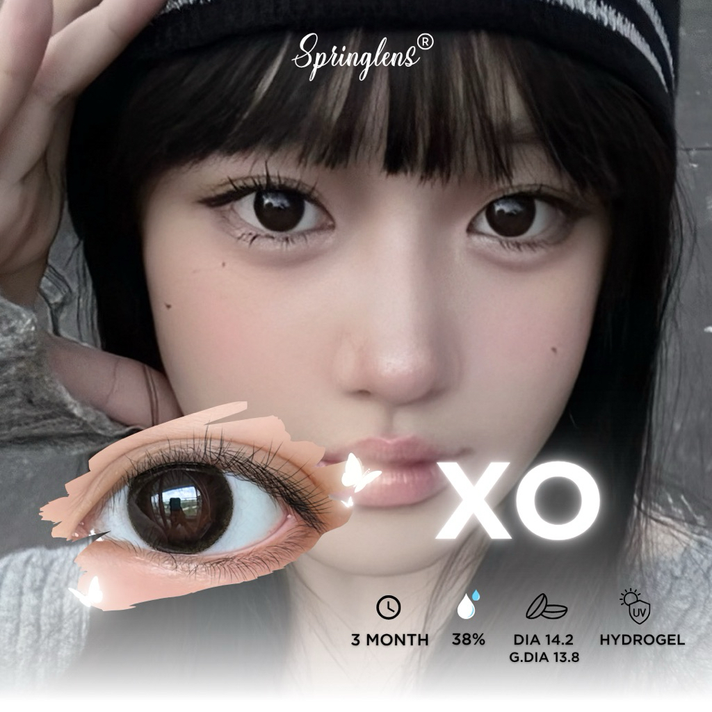 Kính áp tròng Xo Black đen giãn tròng baby xinh cute đi học đi làm 3 tháng 0-7 độ | Spring Lens