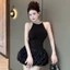MK_ Đầm váy ngắn, đi tiệc cổ yếm ôm body đính đá tùng bí xoắn lưới sóng bồng kèm quần