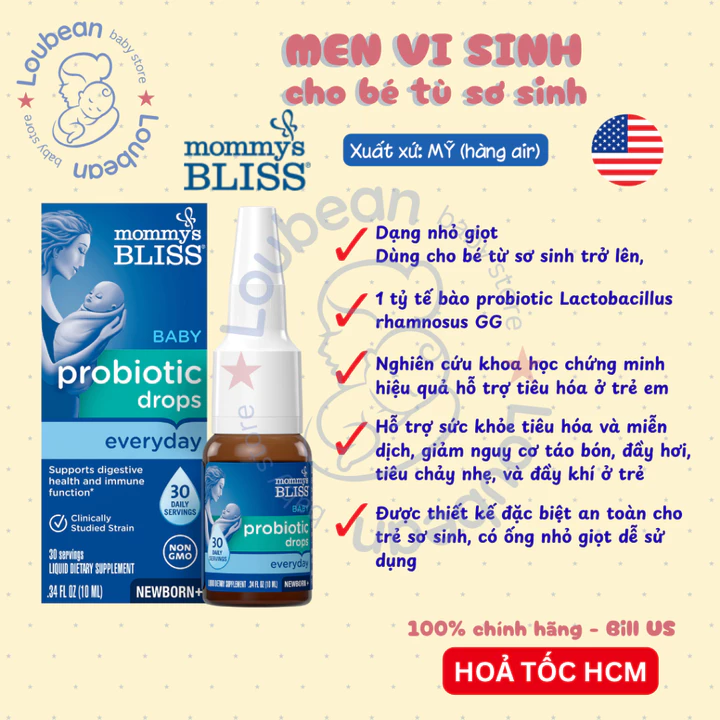 Men vi sinh Mommy's Bliss baby Probiotic Drops bổ sung cho bé từ sơ sinh Loubean