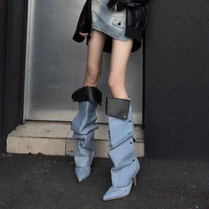 Giày Boots Cao Gót Mũi Nhọn Đinh Tán Kiểu Âu Mỹ Hàng Hot Girl Đế Cao 8cm