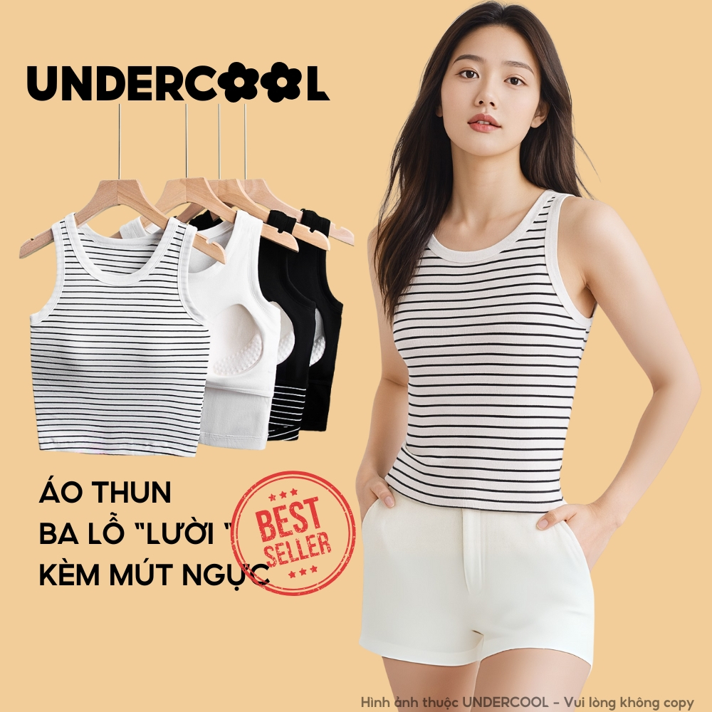 Áo thun ba lỗ nữ cotton UNDERCOOL có áo mút ngực tích hợp,mùa hè , ôm sát, chơi thể thao, pickleball ABL45