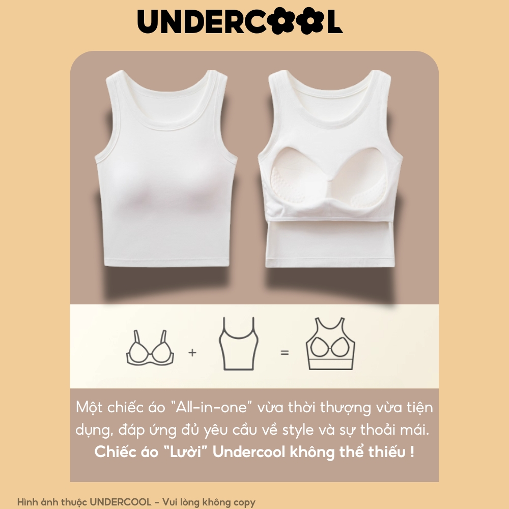 Áo thun ba lỗ nữ cotton UNDERCOOL có áo mút ngực tích hợp,mùa hè , ôm sát, chơi thể thao, pickleball ABL45