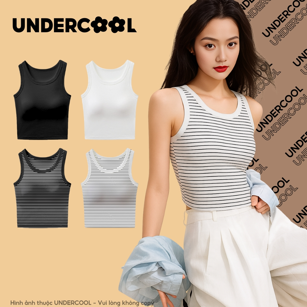 Áo thun ba lỗ nữ cotton UNDERCOOL có áo mút ngực tích hợp,mùa hè , ôm sát, chơi thể thao, pickleball ABL45