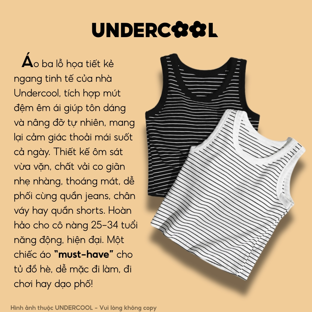 Áo thun ba lỗ nữ cotton UNDERCOOL có áo mút ngực tích hợp,mùa hè , ôm sát, chơi thể thao, pickleball ABL45