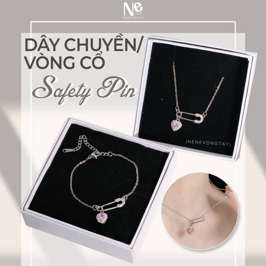 [Tặng Hộp] Dây chuyền/Vòng tay Safety Pin hai màu - hợp kim mạ bạc ...