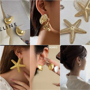 Bông Tai Mạ Vàng PhinPhon QUEMEO Phong Cách Cổ Điển Cá Tính Không Gỉ