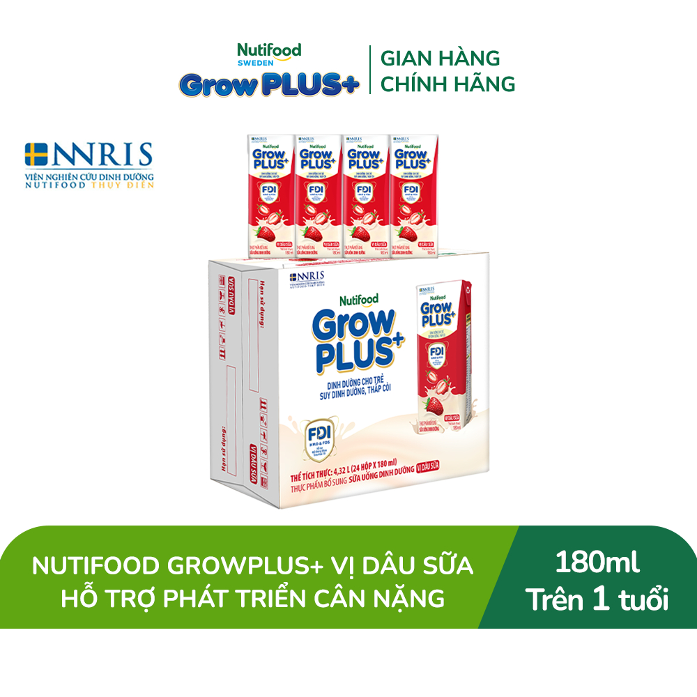 [LIVESTREAM KOL] Thùng 24 hộp Sữa bột pha sẵn Nutifood GrowPLUS+ Vị Trái Cây Sữa hộp 180ml (24 hộp x 180ml)