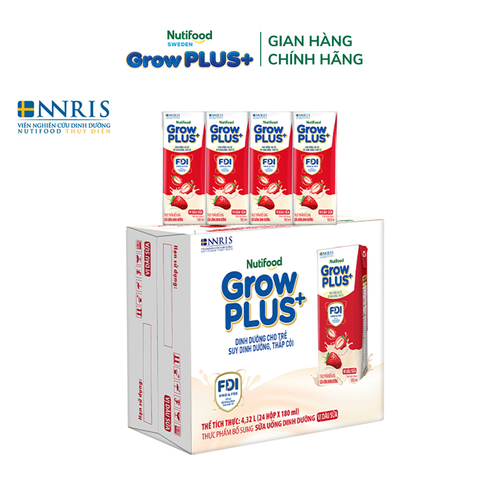 [LIVESTREAM KOL] Thùng 24 hộp Sữa bột pha sẵn Nutifood GrowPLUS+ Vị Trái Cây Sữa hộp 180ml (24 hộp x 180ml)