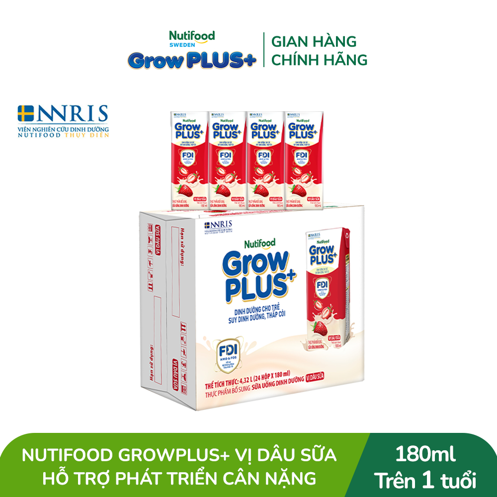 [LIVESTREAM KOL] Thùng 24 hộp Sữa bột pha sẵn Nutifood GrowPLUS+ Vị Trái Cây Sữa hộp 180ml (24 hộp x 180ml)