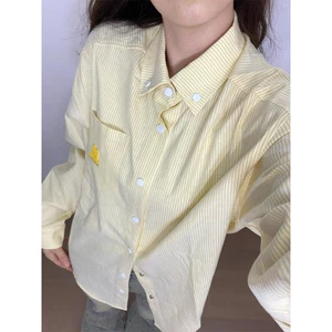 áo somi cotton màu duy nhất sáng vàng nhạt kẻ karo