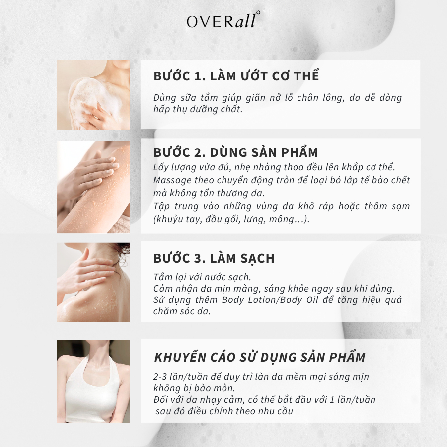 [OVR_03] Tẩy Da Chết Cơ Thể Cho Da Khô Nhạy cảm Dưỡng da Ẩm mịn Cơm Dừa & Dầu Cám Gạo OVERall 300G