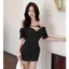 Đầm Body Ôm Dáng Ngắn Trễ Vai Thiết Kế Xếp Ly Sang Trọng Tay Ngắn