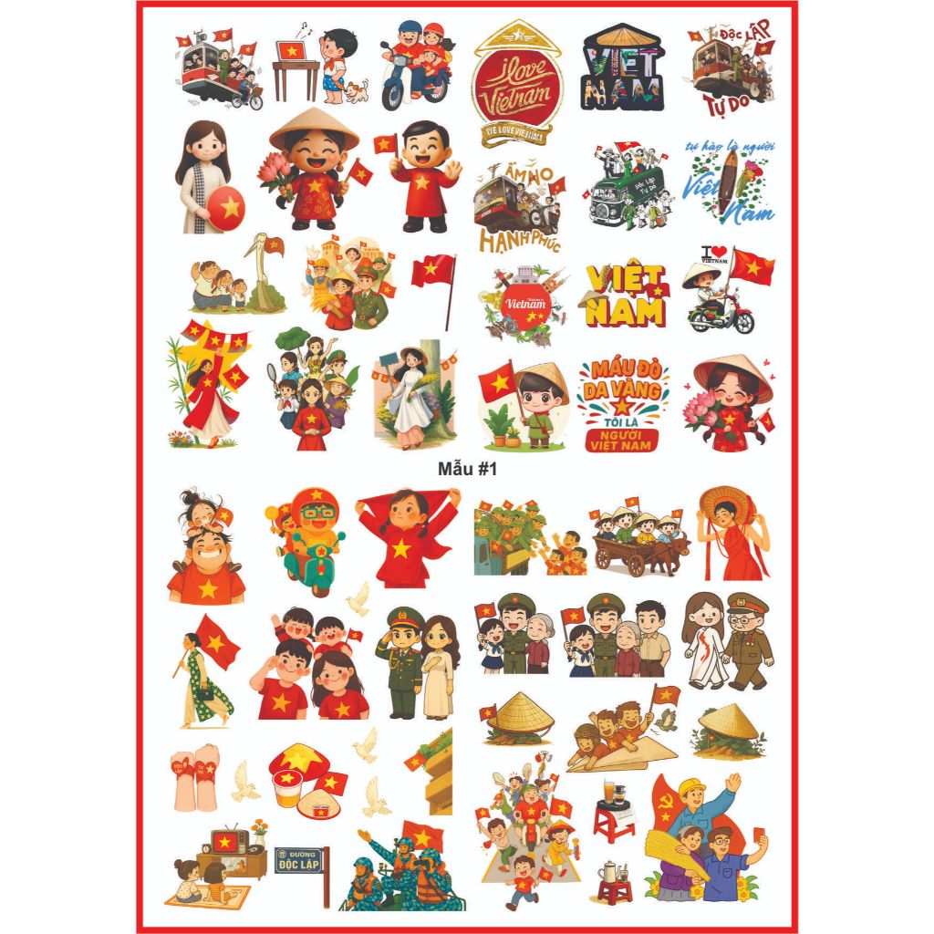 TEM DÁN STICKER QUỐC KHÁNH 2-9,TRANG TRÍ YÊU NƯỚC ĐẬM CHẤT VIỆT CHO MŨ , ĐIỆN THOẠI, ĐỒ DÙNG CÁ NHÂN SIÊU CUTE, CỰC CHẤT