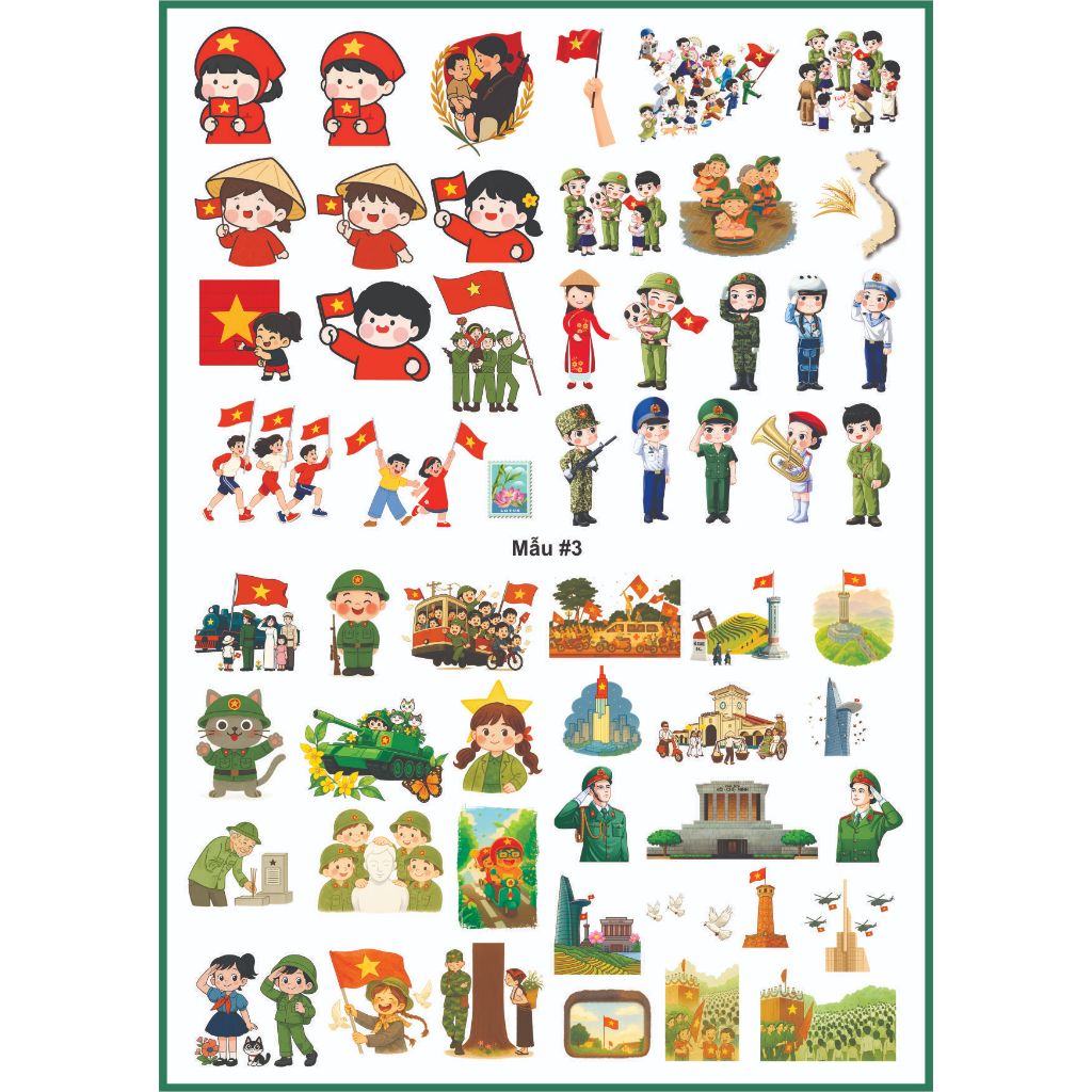TEM DÁN STICKER QUỐC KHÁNH 2-9,TRANG TRÍ YÊU NƯỚC ĐẬM CHẤT VIỆT CHO MŨ , ĐIỆN THOẠI, ĐỒ DÙNG CÁ NHÂN SIÊU CUTE, CỰC CHẤT