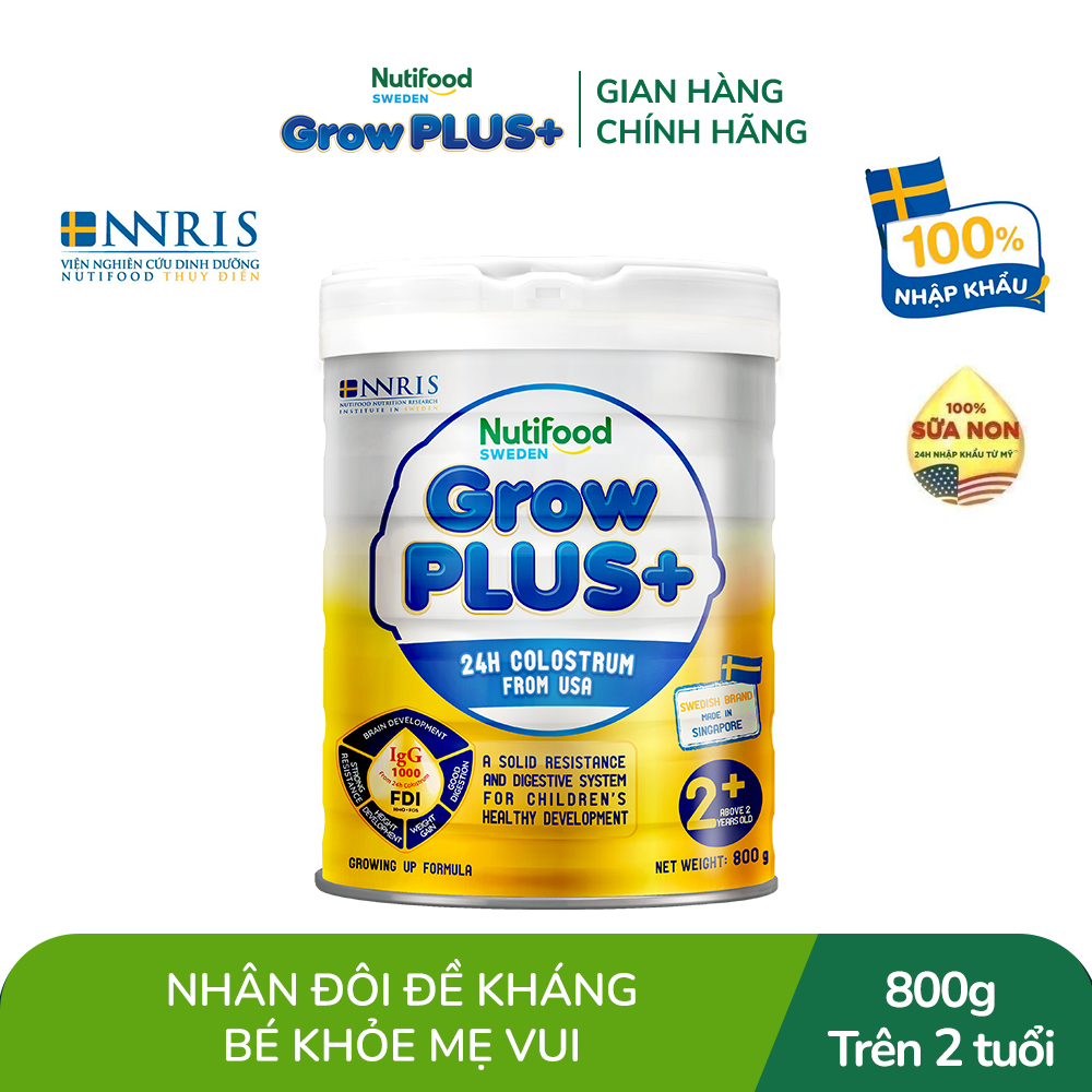 Sữa bột Nutifood GrowPLUS+ Sữa Non 2+ 24h hỗ trợ tăng đề kháng (vàng) - Lon 800g