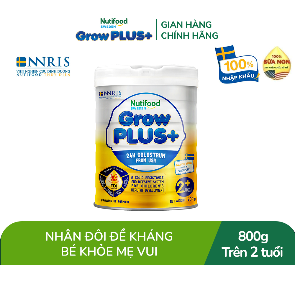 Sữa bột Nutifood GrowPLUS+ Sữa Non 2+ 24h hỗ trợ tăng đề kháng (vàng) - Lon 800g