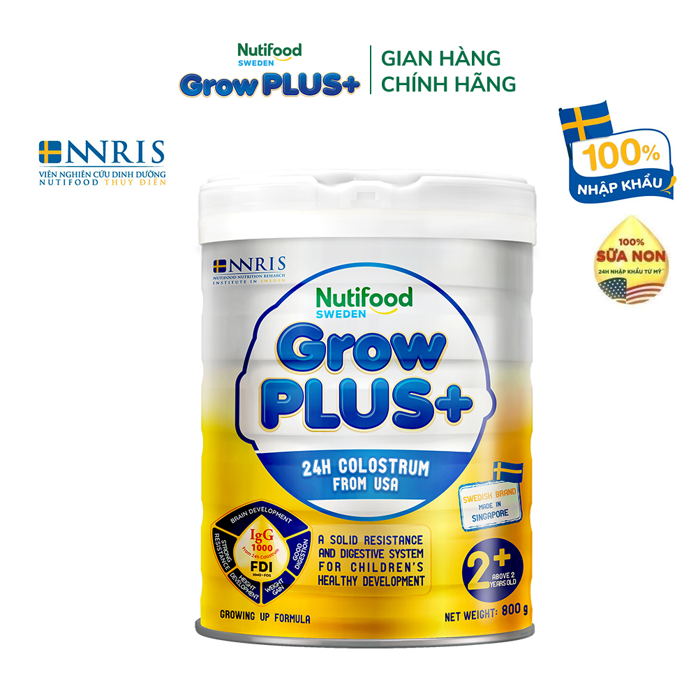 Sữa bột Nutifood GrowPLUS+ Sữa Non 2+ 24h hỗ trợ tăng đề kháng (vàng) - Lon 800g