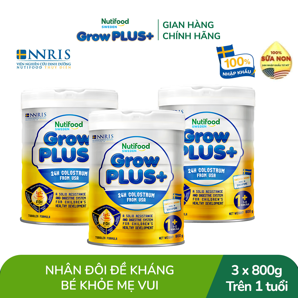 Bộ 3 Sữa Bột Nutifood GrowPLUS+ Vàng (Sữa Non Tăng Đề Kháng) - (3 Lonx800g/Lon) - Bao bì thay đổi theo đợt nhập hàng