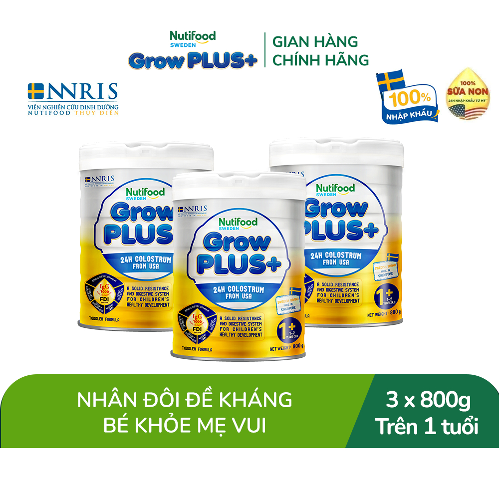 Bộ 3 Sữa Bột Nutifood GrowPLUS+ Vàng (Sữa Non Tăng Đề Kháng) - (3 Lonx800g/Lon) - Bao bì thay đổi theo đợt nhập hàng