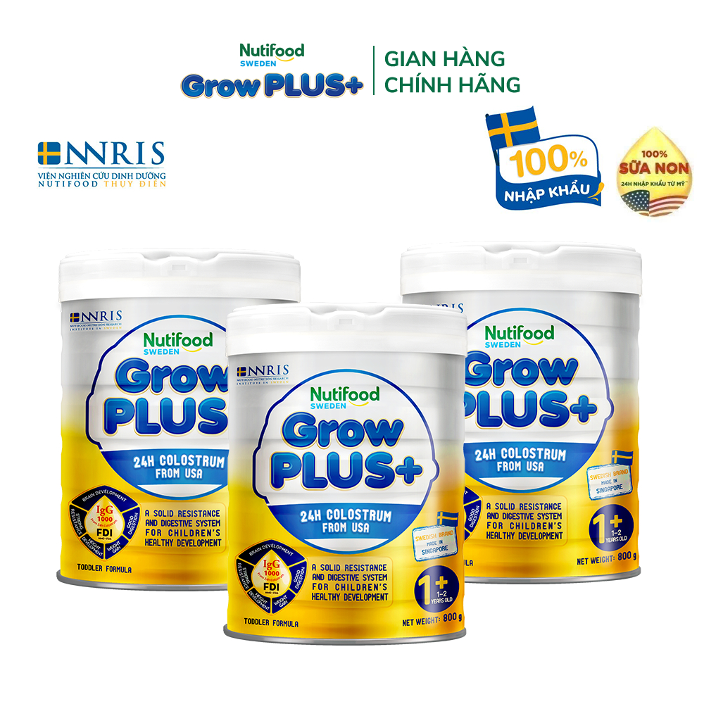 Bộ 3 Sữa Bột Nutifood GrowPLUS+ Vàng (Sữa Non Tăng Đề Kháng) - (3 Lonx800g/Lon) - Bao bì thay đổi theo đợt nhập hàng