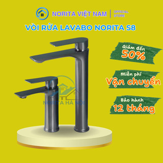 Vòi Chậu Rửa Lavabo Nóng Lạnh Norita S8 Inox 304 Thân Trụ Sơn Tĩnh Điện Xám – Cần Gạt 4 Hướng Cao Cấp Chống Ồn