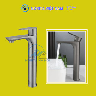Vòi Chậu Rửa Lavabo Nóng Lạnh Norita S8 Inox 304 Thân Trụ Sơn Tĩnh Điện Xám – Cần Gạt 4 Hướng Cao Cấp Chống Ồn