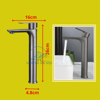 Vòi Chậu Rửa Lavabo Nóng Lạnh Norita S8 Inox 304 Thân Trụ Sơn Tĩnh Điện Xám – Cần Gạt 4 Hướng Cao Cấp Chống Ồn