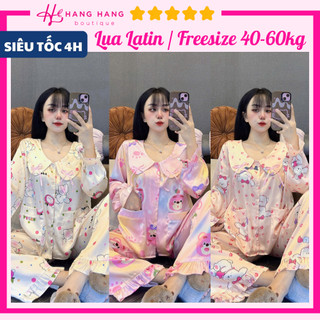 Đồ ngủ nữ 40-60kg, pijama dài tay dài cổ sen 2 nơ lụa latin mịn mát 60DD59, đồ bộ nữ đồ mặc nhà tiểu thư cute dễ thương
