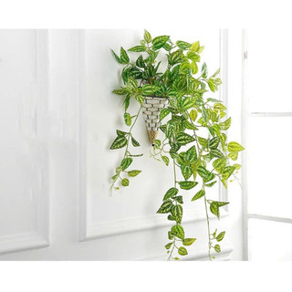 Giỏ mây cắm hoa treo tường , giỏ cắm rủ hoa , lá-Hoa lụa Hạnh Hoan