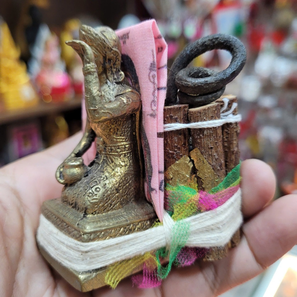 Mini Thai Desk Figurine – Mixed Metal and Wood Decor
