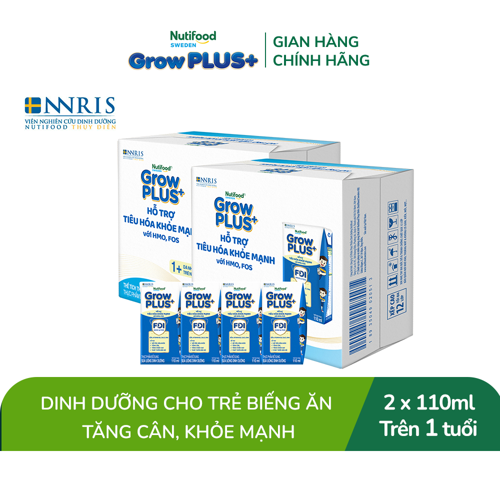 Sữa bột pha sẵn Nutifood Sweden GrowPLUS+ Tiêu Hóa (Xanh Nhạt) 1+ - Tiêu hóa khỏe, tăng cân (48 hộp x 110ml)