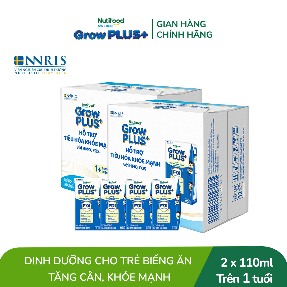 Sữa bột pha sẵn Nutifood Sweden GrowPLUS+ Tiêu Hóa (Xanh Nhạt) 1+ - Tiêu hóa khỏe, tăng cân (48 hộp x 110ml)