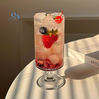 Ly thủy tinh dáng trụ cao có chân 340ML,CỐC LY thuỷ tinh DECOR phong cách RETRO Nhật Bản-Hàn Quốc, ly cocktail, sinh tố