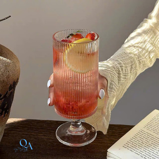 Ly thủy tinh dáng trụ cao có chân 340ML,CỐC LY thuỷ tinh DECOR phong cách RETRO Nhật Bản-Hàn Quốc, ly cocktail, sinh tố