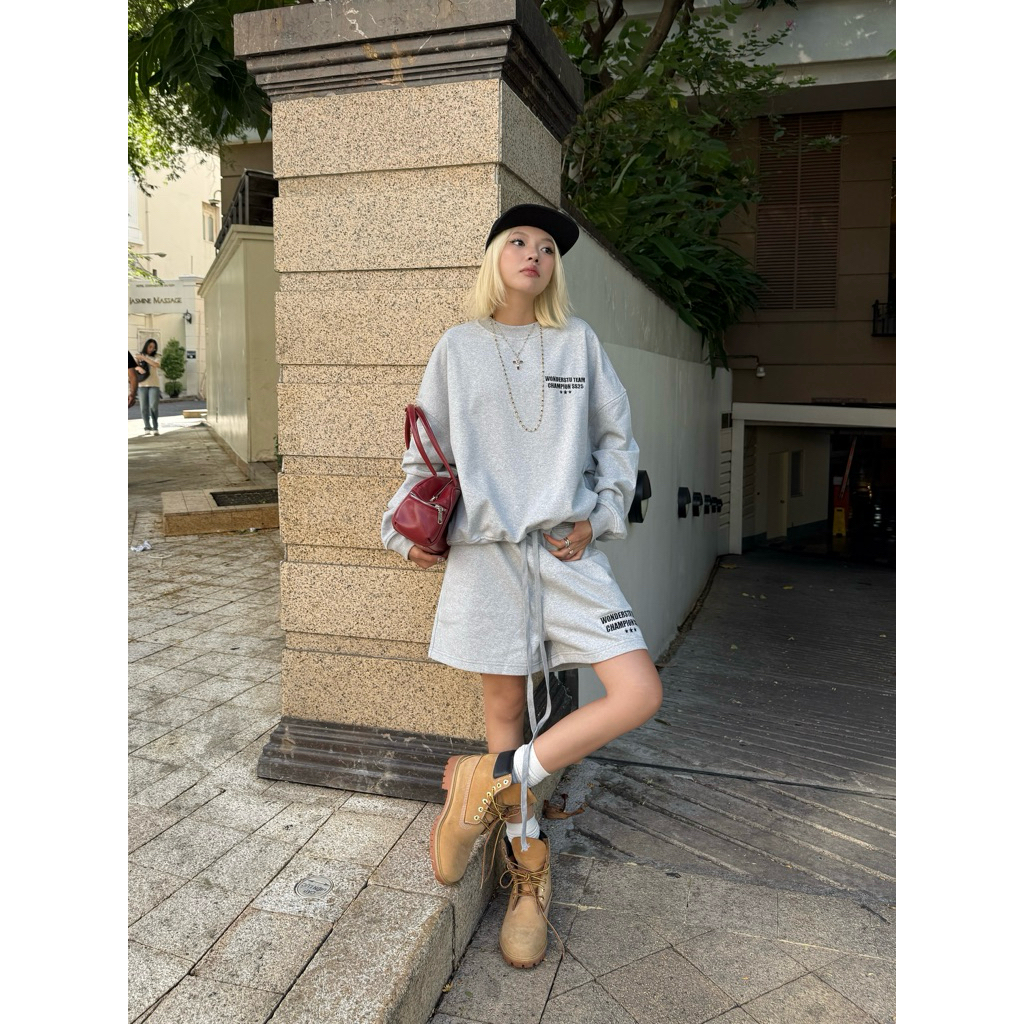 (CÓ TÁCH LẺ) SET NỈ CHÂN CUA SHORT & SWEATER "CHAMPION SS25" WONDERSTU - UNISEX [ Sẵn L-Xl]
