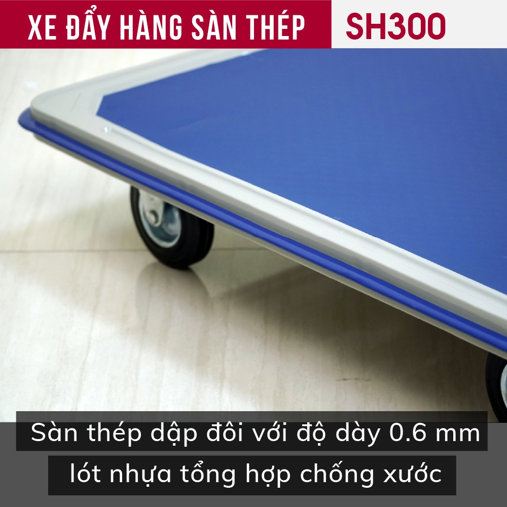 Xe kéo hàng cồng kềnh bánh cao su chịu tải cao SH300 FUJIHOME, Xe đẩy gập gọn sàn thép gập đôi lót nhựa chống xước