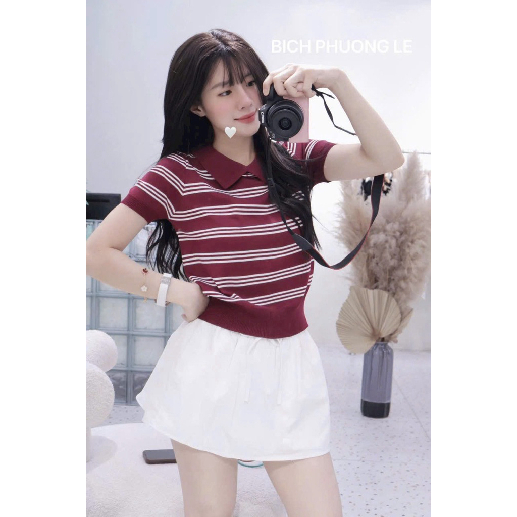 Áo polo cộc tay kẻ ngang A005