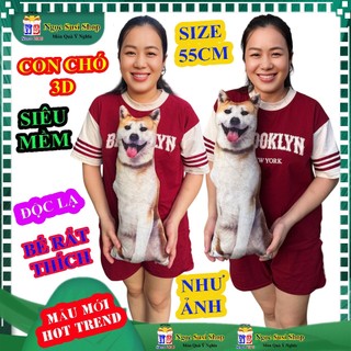 Thú Nhồi Bông Hình CON CHÓ 3D Giống Thật 55cm – Gấu Bông Trang Trí Phòng Ngủ Hot Trend Đồ CHơi Doll