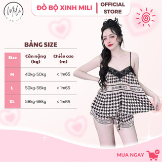 Đồ Bộ Nữ Mặc Nhà, Đồ Ngủ Lụa Latin Cao Cấp MiLi – Áo 2 Dây Nút Bọc Phối Ren – Quần Đùi Thắt Nơ Có Túi, Loang Rừng