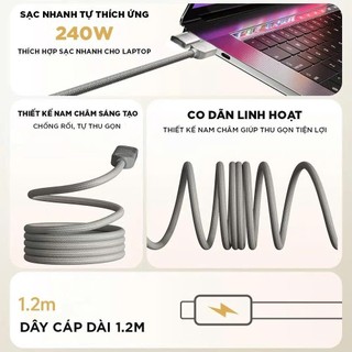 Dây Cáp Sạc Từ Tính Đa Năng Sạc Nhanh 240W, Cáp Sạc Nhanh 4 IN 1 Chống Rối, Sạc Nhanh 240W Type C, USB, L