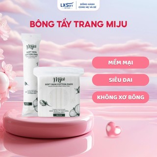 Combo 6 gói Bông tẩy trang Miju tròn vuông dập viền chắc chắn, mềm mại, an toàn mọi loại da