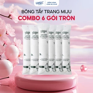 Combo 6 gói Bông tẩy trang Miju tròn vuông dập viền chắc chắn, mềm mại, an toàn mọi loại da