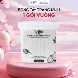 Combo 6 gói Bông tẩy trang Miju tròn vuông dập viền chắc chắn, mềm mại, an toàn mọi loại da