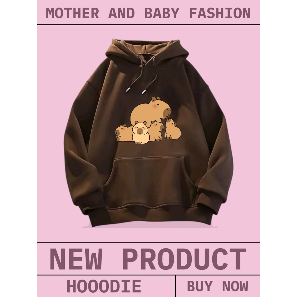 Áo Hoodie Trẻ Em Siêu Ấm – Hình Gia Đình Mẹ Con CapyBara Dễ Thương, Nỉ Cotton Mịn Và Êm (M 244)