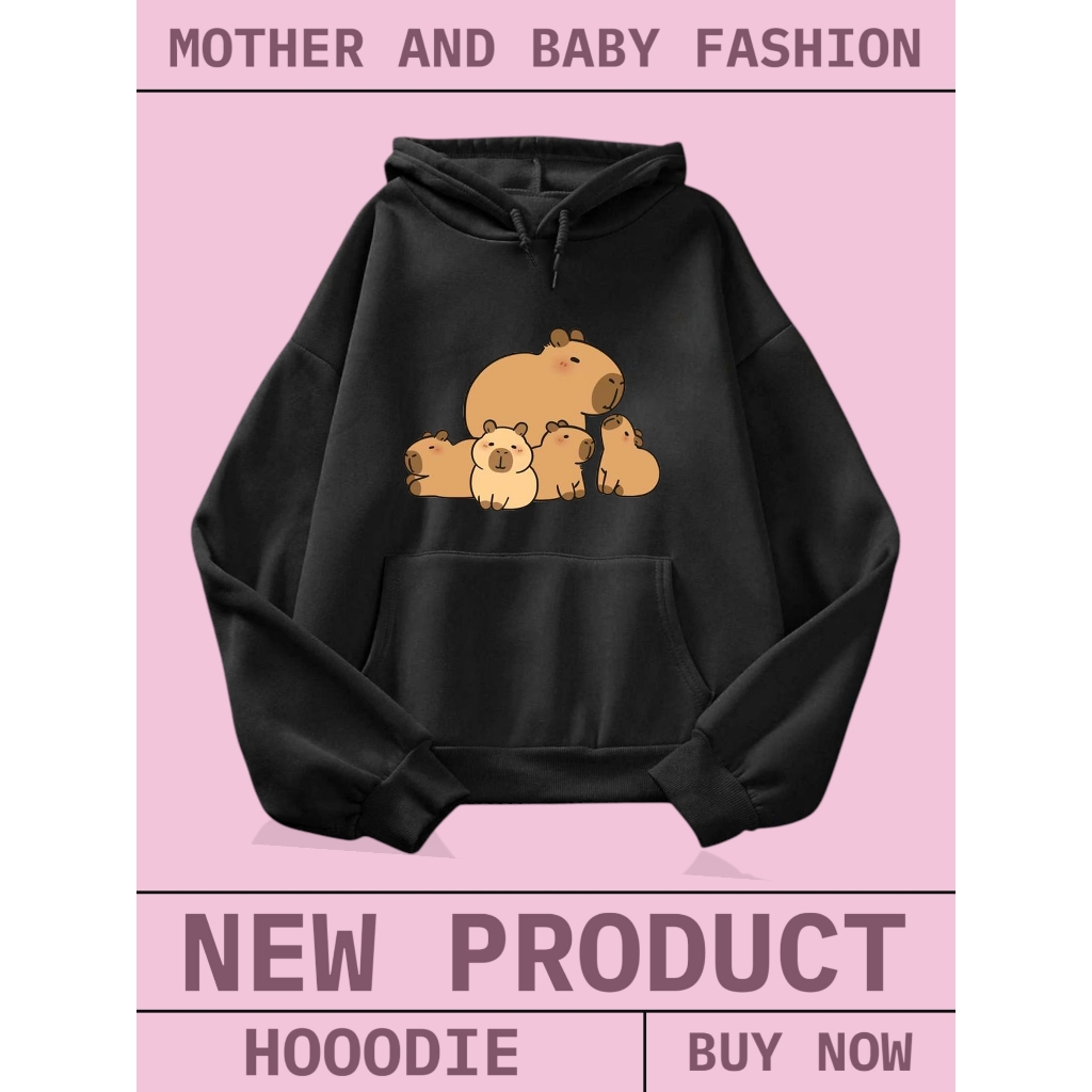 Áo Hoodie Trẻ Em Siêu Ấm – Hình Gia Đình Mẹ Con CapyBara Dễ Thương, Nỉ Cotton Mịn Và Êm (M 244)