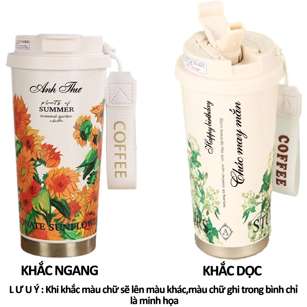 Ly cốc giữ nhiệt có ống hút 500ml S6 khắc tên logo theo yêu cầu có lựa chọn thêm set quà hộp tặng do