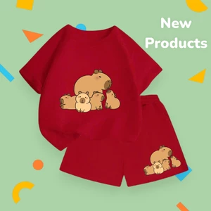 Bộ Quần Áo Bé Gái/Bé Trai Cotton – In Hình Gia Đình CapyBara Dễ Thương, Thun Co Giãn Êm Ái (M 244)